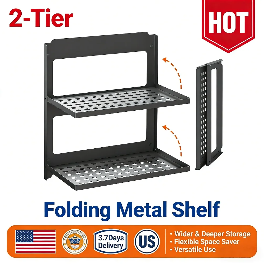 2-Tier Black Iron Utility Shelf Wall-Mounted Foldable Metal Shower Rack Stackable Anti-Drop for Bathroom Laundry Toilet RV Stora
2-Tier Black Iron Utility Shelf Wall-Mounted Foldable Metal Shower Rack Stackable Anti-Drop for Bathroom Laundry Toilet RV Stora