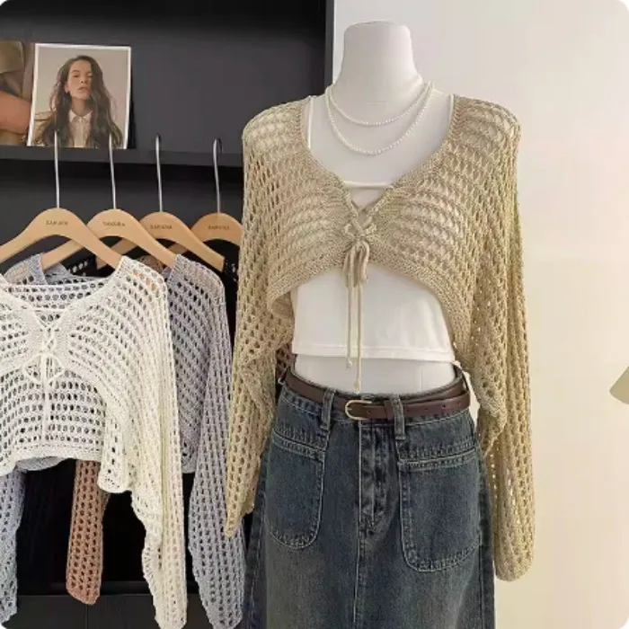 Slim Fit Short Knitted Sweater Women's V-Neck Pullover Korean Style Versatile Body Shaping Summer New Arrival Hollow out Tie
Slim Fit Short Knitted Sweater Women's V-Neck Pullover Korean Style Versatile Body Shaping Summer New Arrival Hollow out Tie
