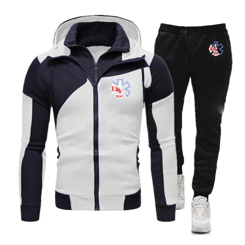 A Two-piece Men's Sportswear Set Featuring a Comfortable Daily Zippered Pocket Hoodie Jacket and Drawstring Printed Jogging Pant
A Two-piece Men's Sportswear Set Featuring a Comfortable Daily Zippered Pocket Hoodie Jacket and Drawstring Printed Jogging Pant