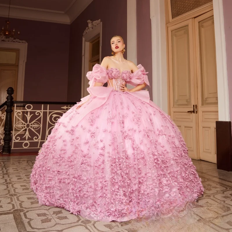Customized Pink Long sleeves Quinceanera Dress applique 3D flower Tull Lace Long tail Beadwork vestidos de 15 Quinceanera
Customized Pink Long sleeves Quinceanera Dress applique 3D flower Tull Lace Long tail Beadwork vestidos de 15 Quinceanera
