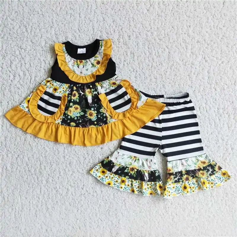 Hot Selling Wholesale Kids Baby Clothing Sets Sleeveless Yellow Sunflowers Print Girls Clothes Set Children Boutique Outfits
Hot Selling Wholesale Kids Baby Clothing Sets Sleeveless Yellow Sunflowers Print Girls Clothes Set Children Boutique Outfits