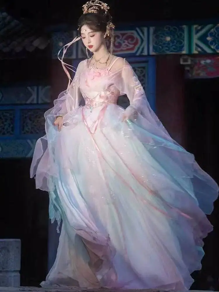 New Model Of The "Zhuozhuoqihua" Dreamy Gradient Heavy Embroidery Lotus Large-sleeve Chest-high Dress Set, Hanfu Fairy Style,
New Model Of The "Zhuozhuoqihua" Dreamy Gradient Heavy Embroidery Lotus Large-sleeve Chest-high Dress Set, Hanfu Fairy Style,