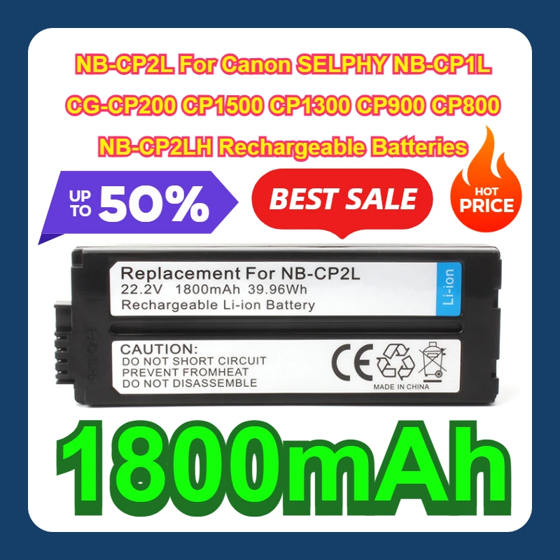 1800mAh NB-CP2L For Canon SELPHY NB-CP1L,CG-CP200 CP1500 CP1300 CP900 CP800 NB-CP2LH Rechargeable Batteries
1800mAh NB-CP2L For Canon SELPHY NB-CP1L,CG-CP200 CP1500 CP1300 CP900 CP800 NB-CP2LH Rechargeable Batteries