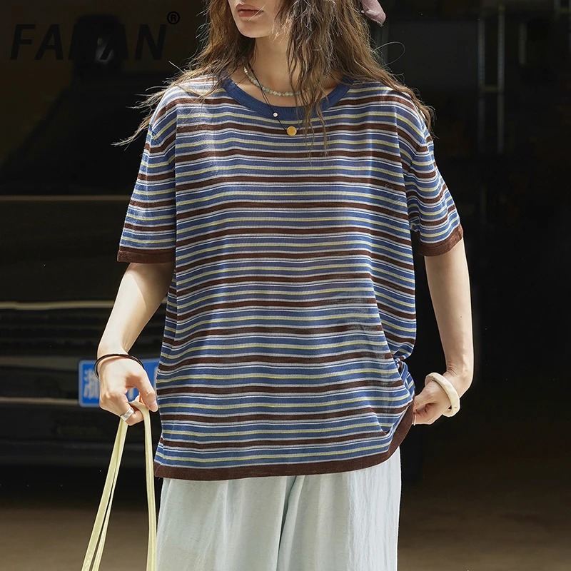 FANAN винтажная полосатая футболка контрастного цвета для женщин, повседневные свободные топы с круглым вырезом и короткими рукавами, офисные женские топы, новинка лета 2023 г.
FANAN винтажная полосатая футболка контрастного цвета для женщин, повседневные свободные топы с круглым вырезом и короткими рукавами, офисные женские топы, новинка лета 2023 г.