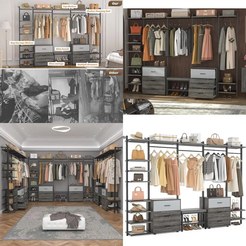 8T Closet Organizer Systems with 6-Ders, 96'' Wood Closet Organizer with Storage or Walk In Closets, Clothing Rack Wardrobe Clos
8T Closet Organizer Systems with 6-Ders, 96'' Wood Closet Organizer with Storage or Walk In Closets, Clothing Rack Wardrobe Clos