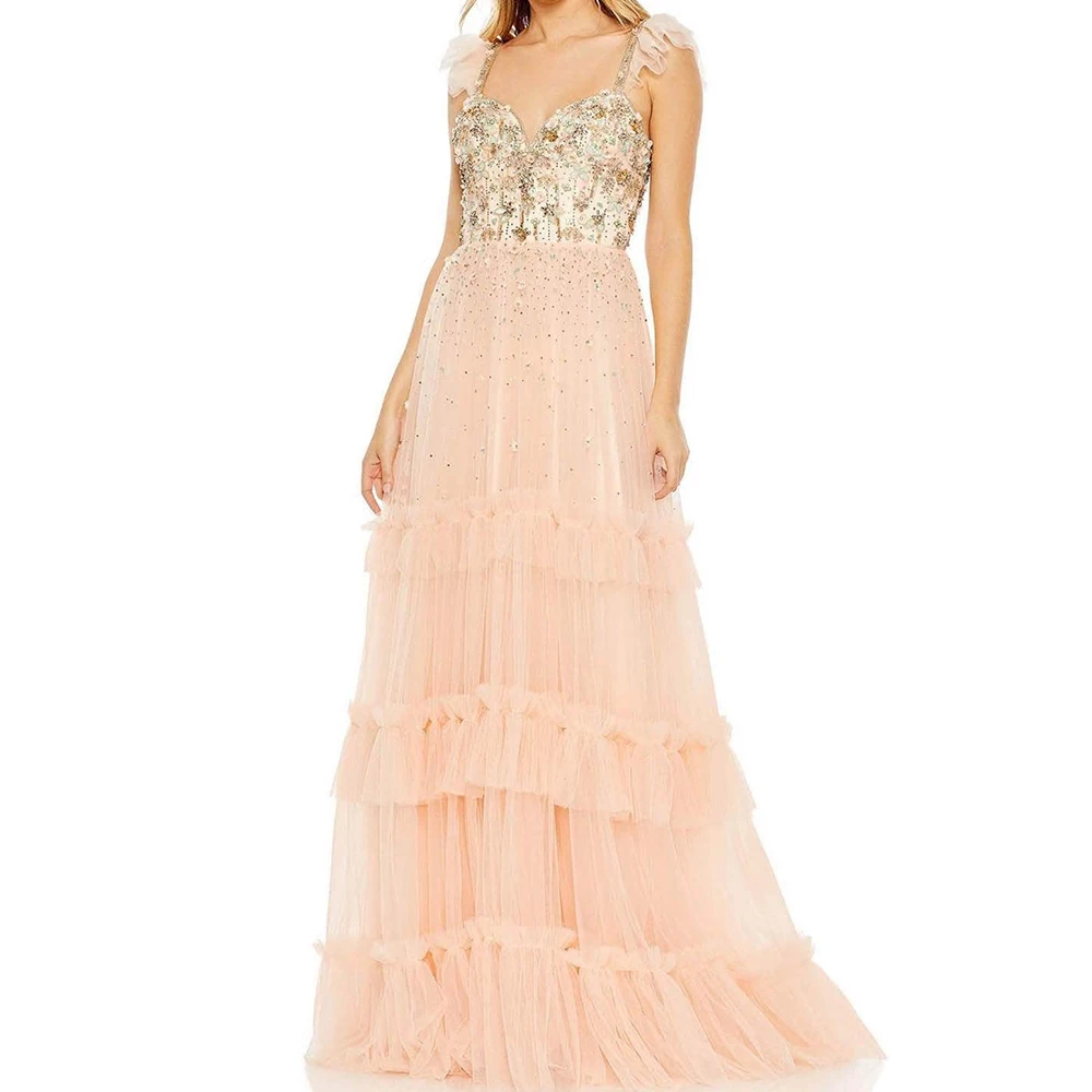 Customized Tulle A-Line Cap Sleeve Crystal and Tiered Evening Dress Strapless Floor Length Sleeveless Panel Train Photo Color
Customized Tulle A-Line Cap Sleeve Crystal and Tiered Evening Dress Strapless Floor Length Sleeveless Panel Train Photo Color