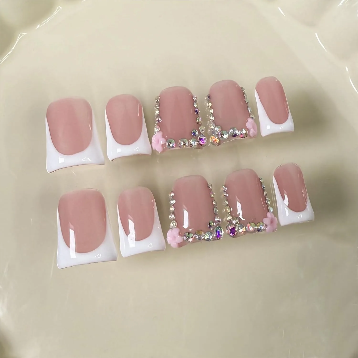Handmade Press on Nails Short Duck White French Tip Thick Acrylic Fake Nails 3D Floral False Nails with Rhinestones Elegant
Handmade Press on Nails Short Duck White French Tip Thick Acrylic Fake Nails 3D Floral False Nails with Rhinestones Elegant