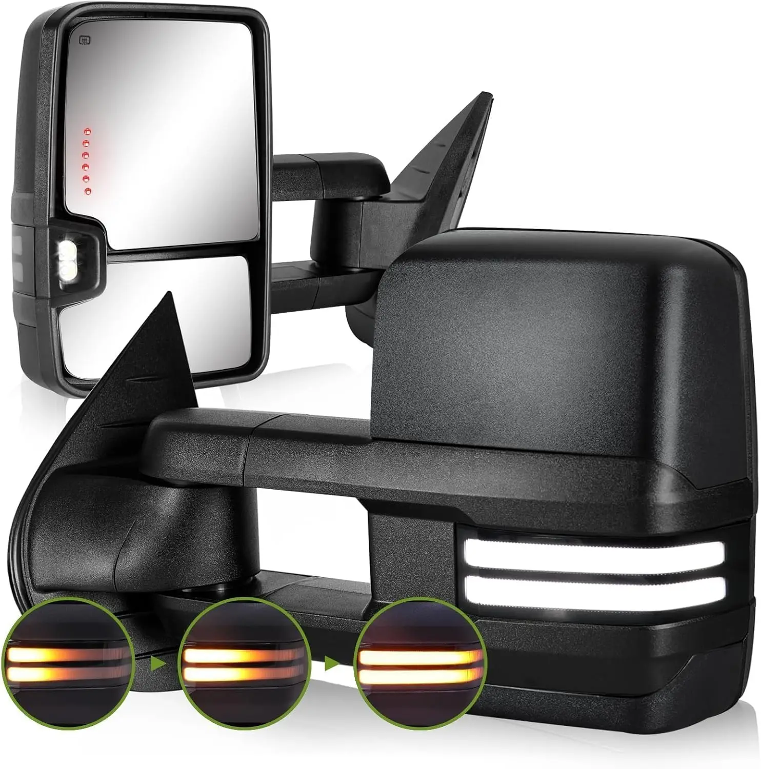 Towing Mirrors for 2007-2013 Chevy & GMC Vehicles, Textured Black, Power Heated, Dynamic Signal & Running Light
Towing Mirrors for 2007-2013 Chevy & GMC Vehicles, Textured Black, Power Heated, Dynamic Signal & Running Light