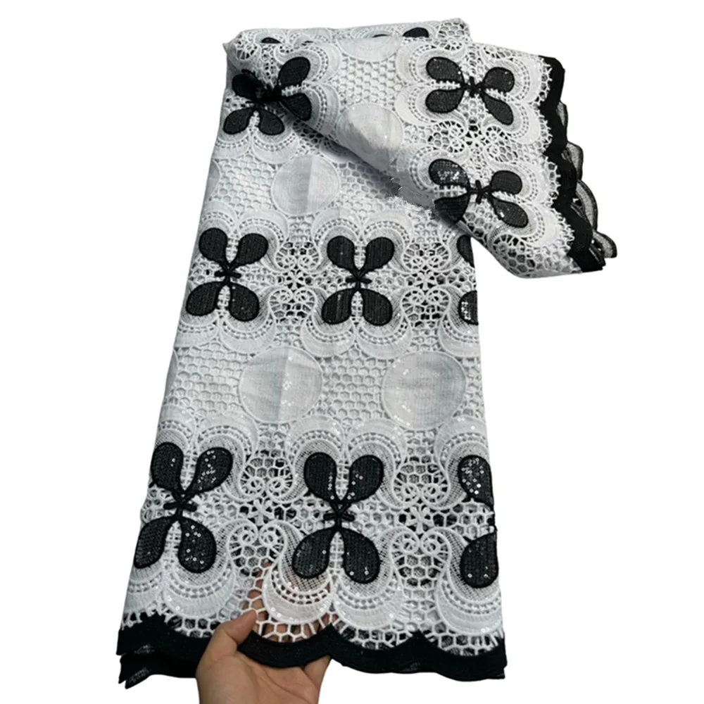 White+Black African Sequins Guipure Cord Lace 2024 Hot Sale Nigerian Water Soluble Lace Fabric For Women Wedding Dresses 19A02
White+Black African Sequins Guipure Cord Lace 2024 Hot Sale Nigerian Water Soluble Lace Fabric For Women Wedding Dresses 19A02