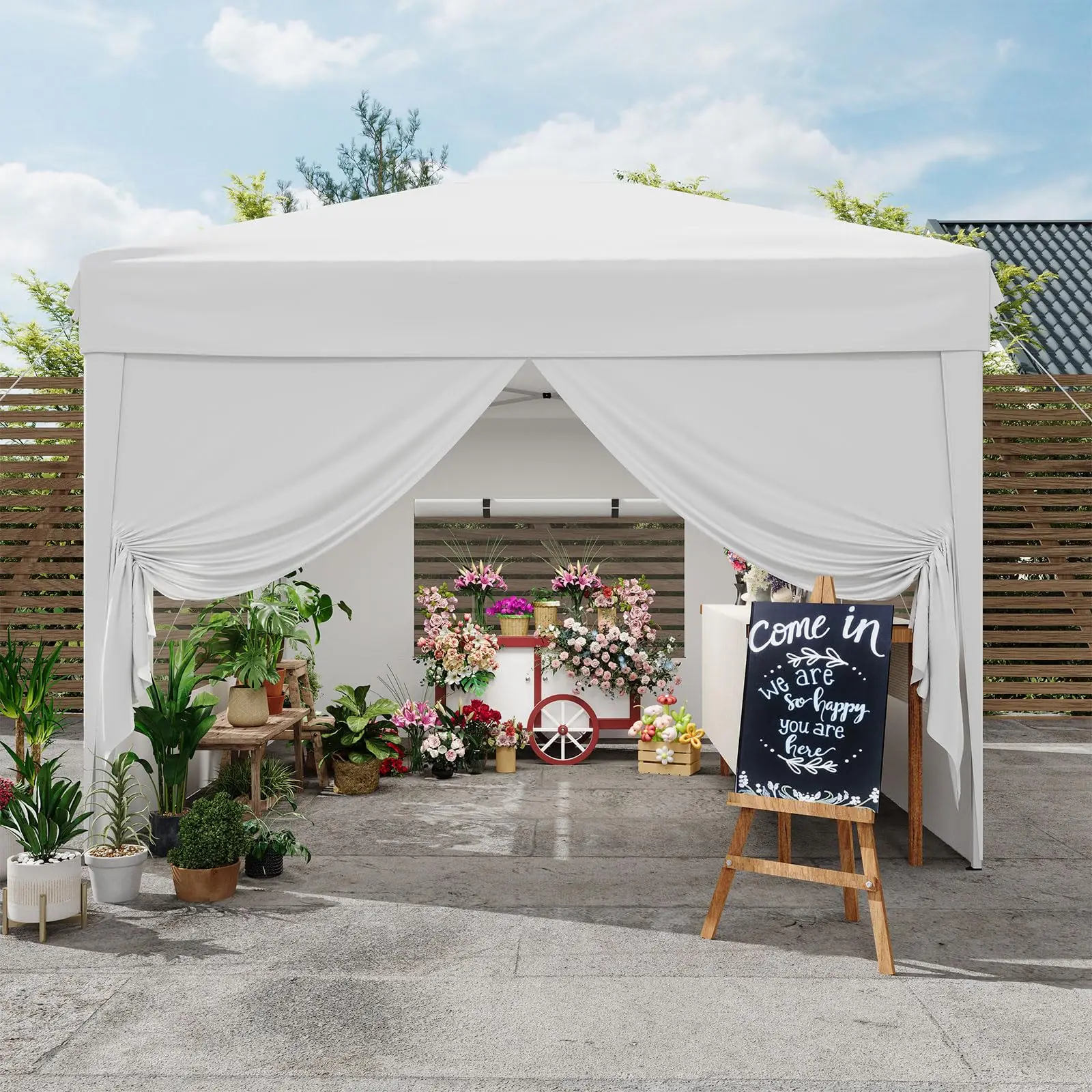 10x10 Pop Up Canopy Tent with 4 SideWalls, Easy Up Canopy with 3 Adjustable Height, Outdoor Sun Shade with 4 Sandbags & Carrying Bag for Camping, Parties,Outdoor Events-White
10x10 Pop Up Canopy Tent with 4 SideWalls, Easy Up Canopy with 3 Adjustable Height, Outdoor Sun Shade with 4 Sandbags & Carrying Bag for Camping, Parties,Outdoor Events-White