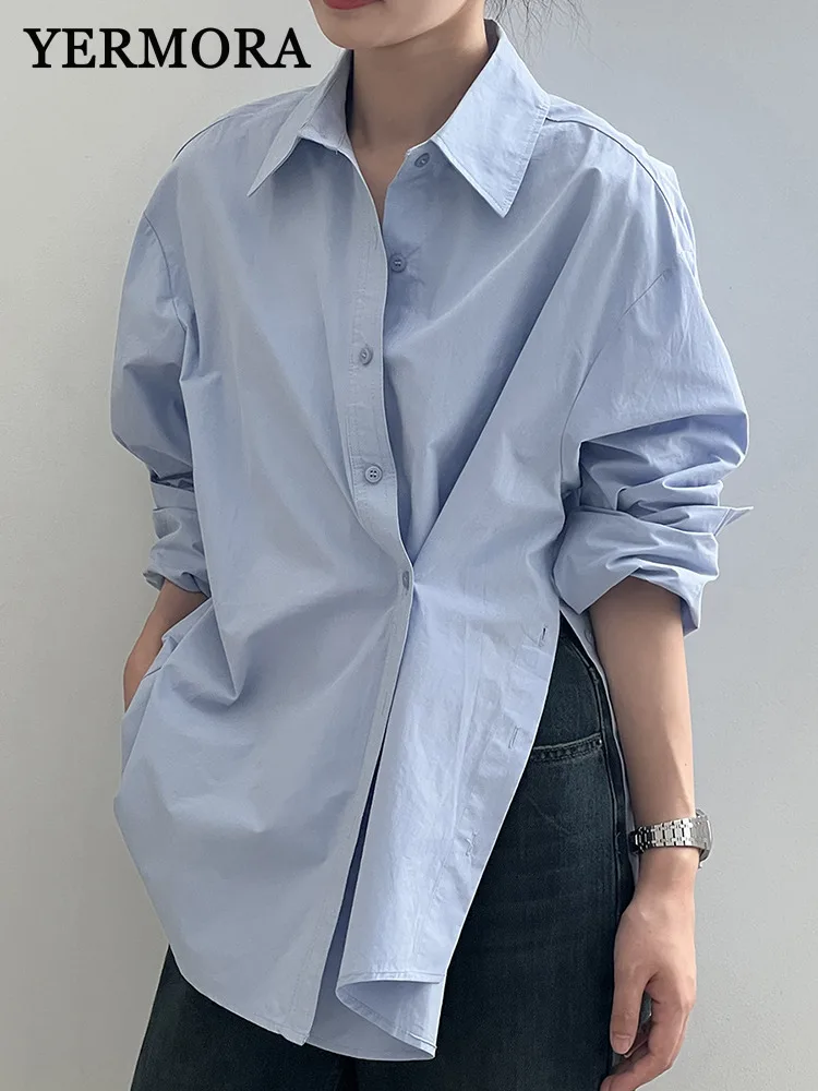 YERMORA Blue Irregular Slit Big Size Casual Blouse For Women Lapel Long Sleeve Loose New Shirt Fsahion Tide Spring Summer 2025
YERMORA Blue Irregular Slit Big Size Casual Blouse For Women Lapel Long Sleeve Loose New Shirt Fsahion Tide Spring Summer 2025