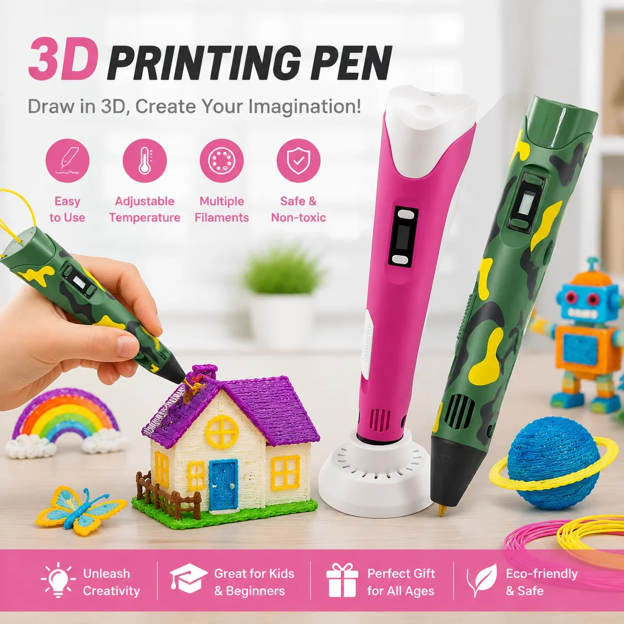 3D Printing Pen with 9M PLA Filament High-Temp Safe DIY Graffiti Drawing Pen for Kids and Adults Christmas Birthday Art Craft
3D Printing Pen with 9M PLA Filament High-Temp Safe DIY Graffiti Drawing Pen for Kids and Adults Christmas Birthday Art Craft