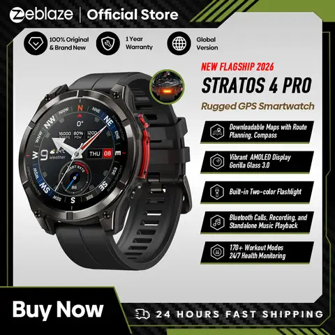 New Zeblaze Stratos 4 Pro GPS Smart Watch 1.43''AMOLED Display Dual-Color Flashlight Music Storage 170+ Workout Modes SmartWatch