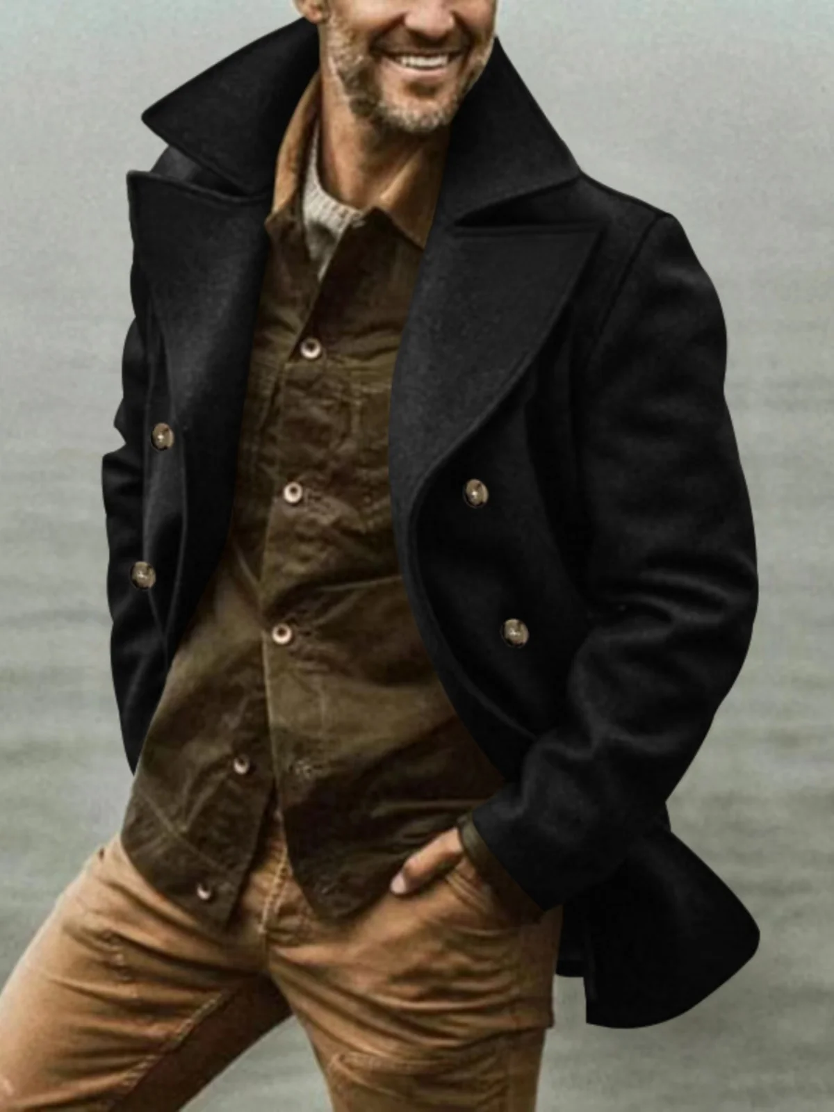 Busin Woolen Mid-Length Trench Coat Men's Faion Urban Sle Double-Row Button Pure Color Loose Fit with Side kets
Busin Woolen Mid-Length Trench Coat Men's Faion Urban Sle Double-Row Button Pure Color Loose Fit with Side kets