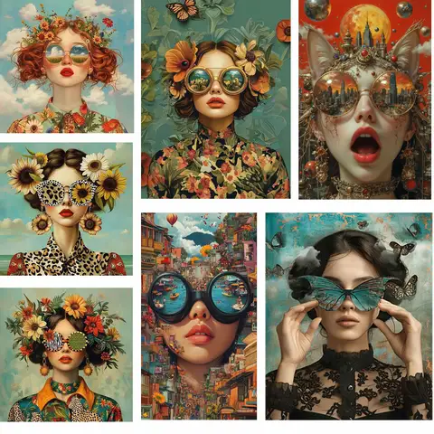 Glasses Women Iron On Patches For Clothing A-Level Washable T-shirts Thermal Stickers Flower Oil Painting Women Patches Applique
