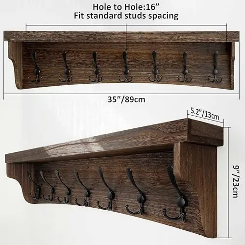 Weathered Brown Solid Wood Wall Shelf With 7 Triple Hooks, 35 Inch Rustic Entryway Coat Rack For Jacket And Towel Storage
Weathered Brown Solid Wood Wall Shelf With 7 Triple Hooks, 35 Inch Rustic Entryway Coat Rack For Jacket And Towel Storage