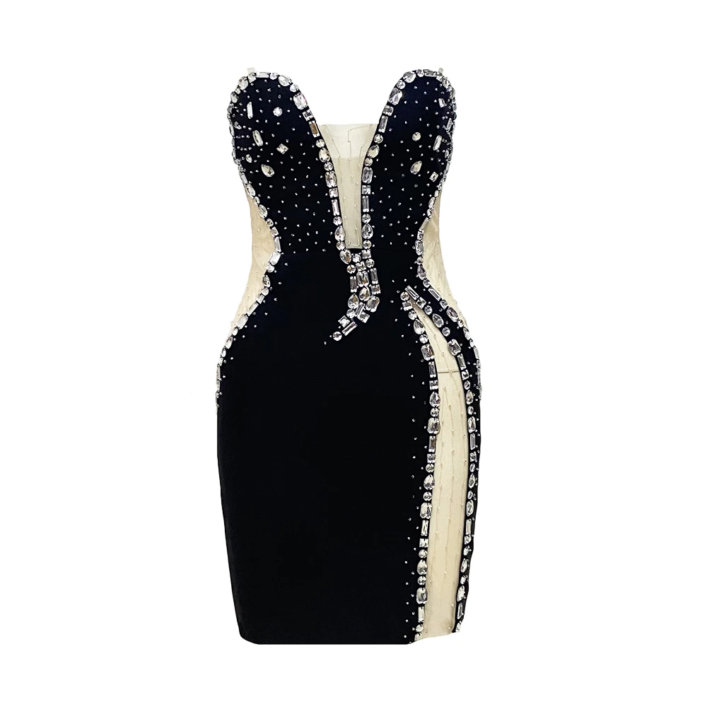 Women Elegant Strapless Bandage Dresses 2024 New Sexy Beading Clothes Club Party Mini Dresses
Women Elegant Strapless Bandage Dresses 2024 New Sexy Beading Clothes Club Party Mini Dresses