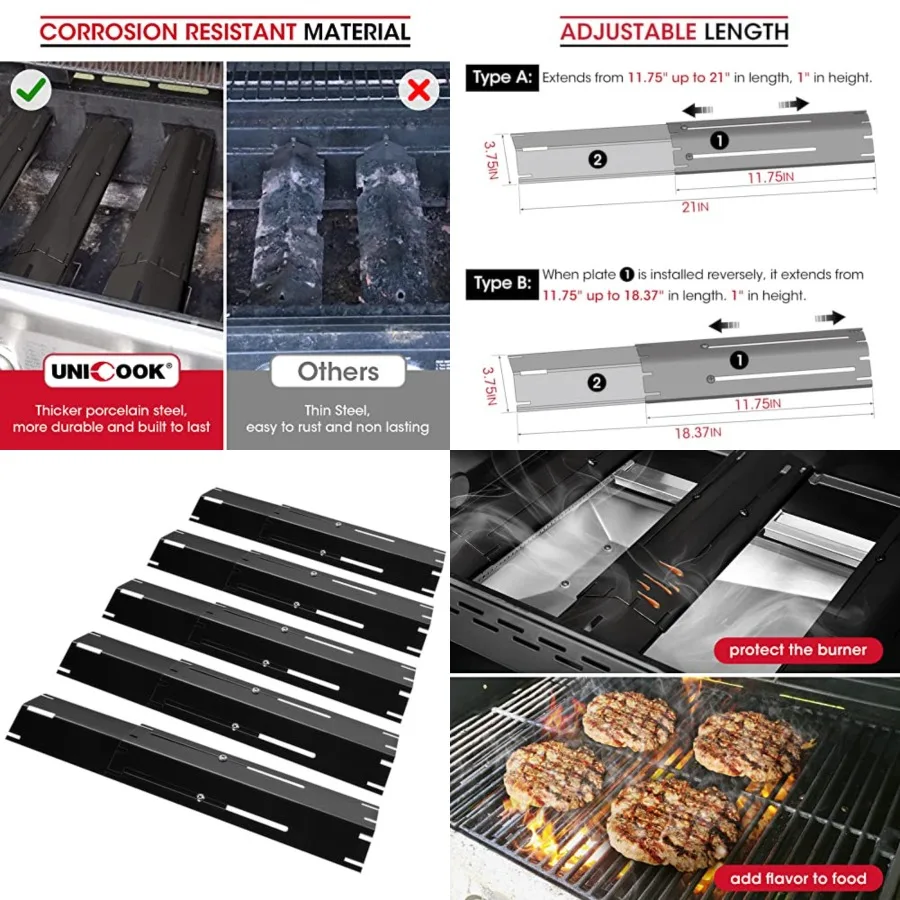 Unicook Adjustable Grill Heat Plate, Extends from.7 up to 2 Length, .7 Width, Porcelain Steel Grill Burner Cover, Heavy Duty He
Unicook Adjustable Grill Heat Plate, Extends from.7 up to 2 Length, .7 Width, Porcelain Steel Grill Burner Cover, Heavy Duty He