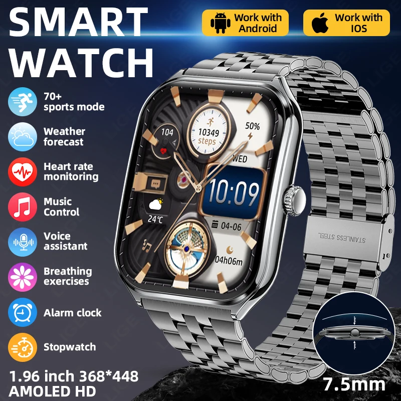 LIGE Ultra-Thin Smart Watch Ladies 1.96 "AMOLED 368*448 HD Pixel Display Always Displays Time Call Alert Smartwatch For Men 2026
LIGE Ultra-Thin Smart Watch Ladies 1.96 "AMOLED 368*448 HD Pixel Display Always Displays Time Call Alert Smartwatch For Men 2026