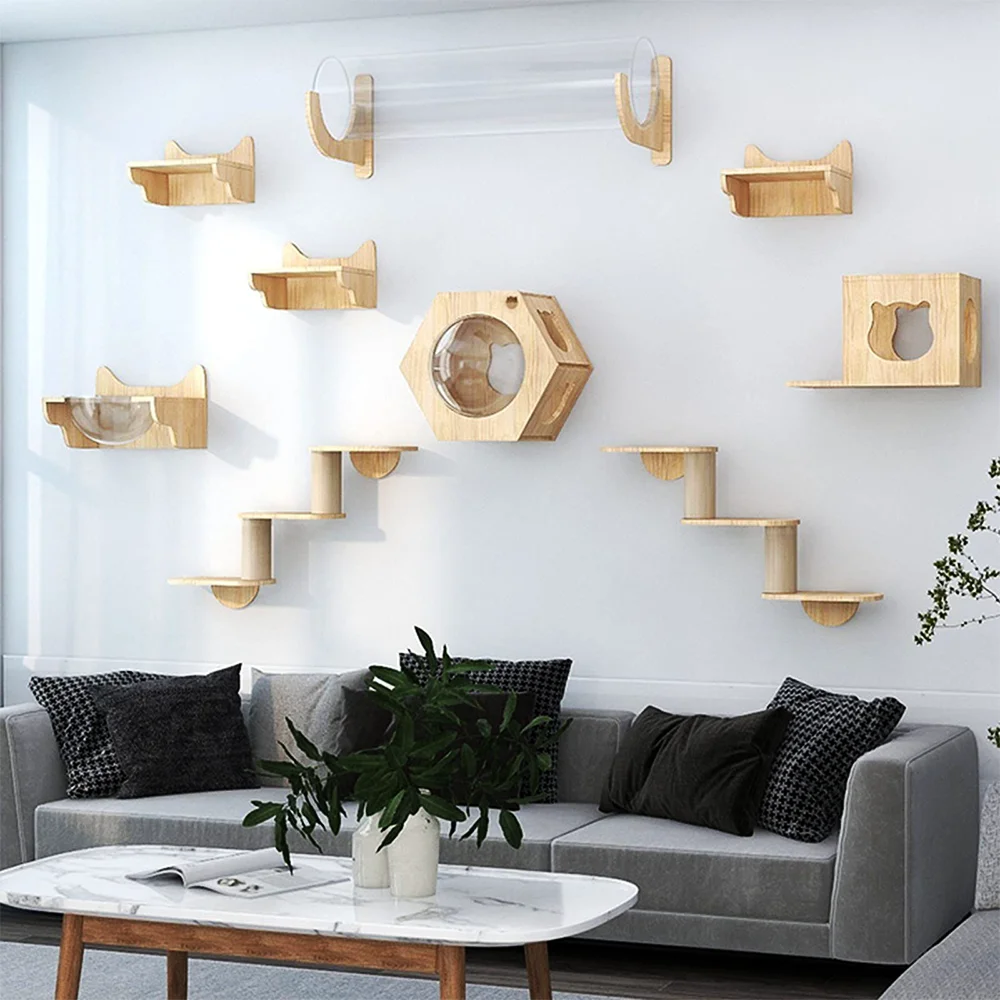1 Piece Cat Wall Mounted Shelf Cat Wooden Furniture Climbing Ladder Curved Segmented Large Jump Platforms of Various Shapes
1 Piece Cat Wall Mounted Shelf Cat Wooden Furniture Climbing Ladder Curved Segmented Large Jump Platforms of Various Shapes