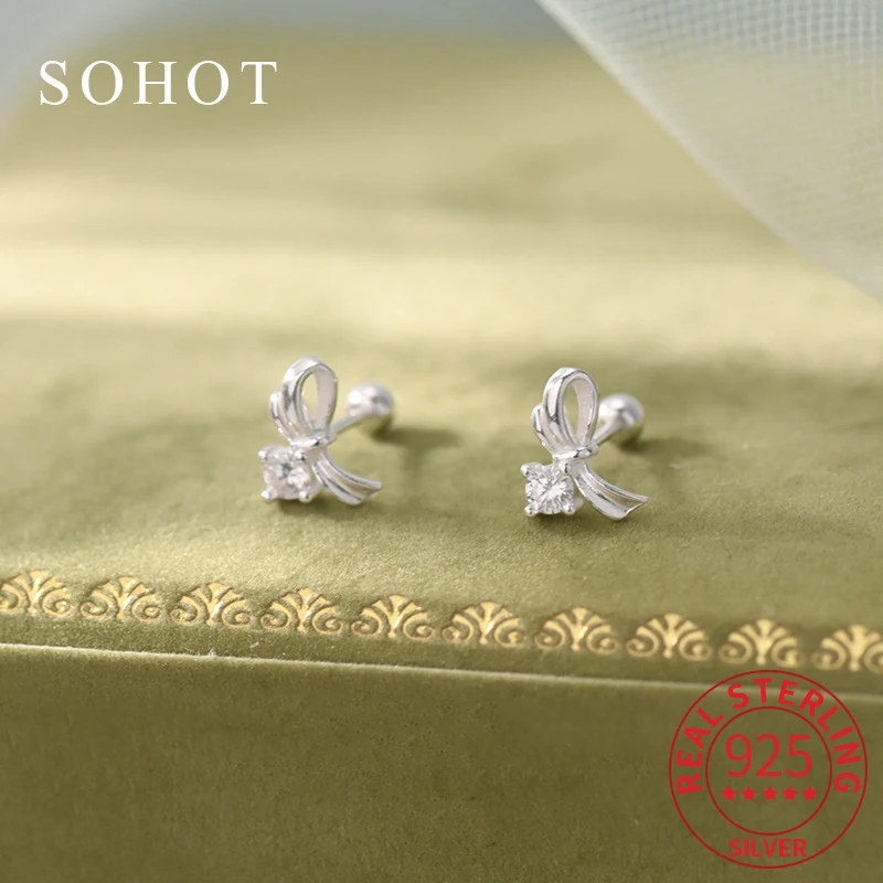 Real 925 Sterling Silver Piercing Screw Bead Zircon Bowknot Mini Stud Earrings for Charm Women Trendy Fine Jewelry Accessories
Real 925 Sterling Silver Piercing Screw Bead Zircon Bowknot Mini Stud Earrings for Charm Women Trendy Fine Jewelry Accessories