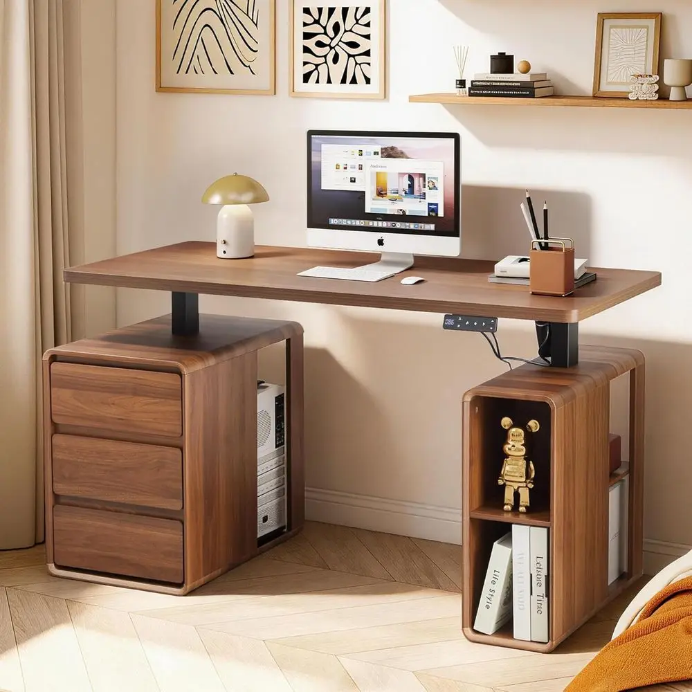 55 Height Adjustable Standing Desk with Storage, Walnut Finish, Ideal for Home Office, Study, Writing
55 Height Adjustable Standing Desk with Storage, Walnut Finish, Ideal for Home Office, Study, Writing