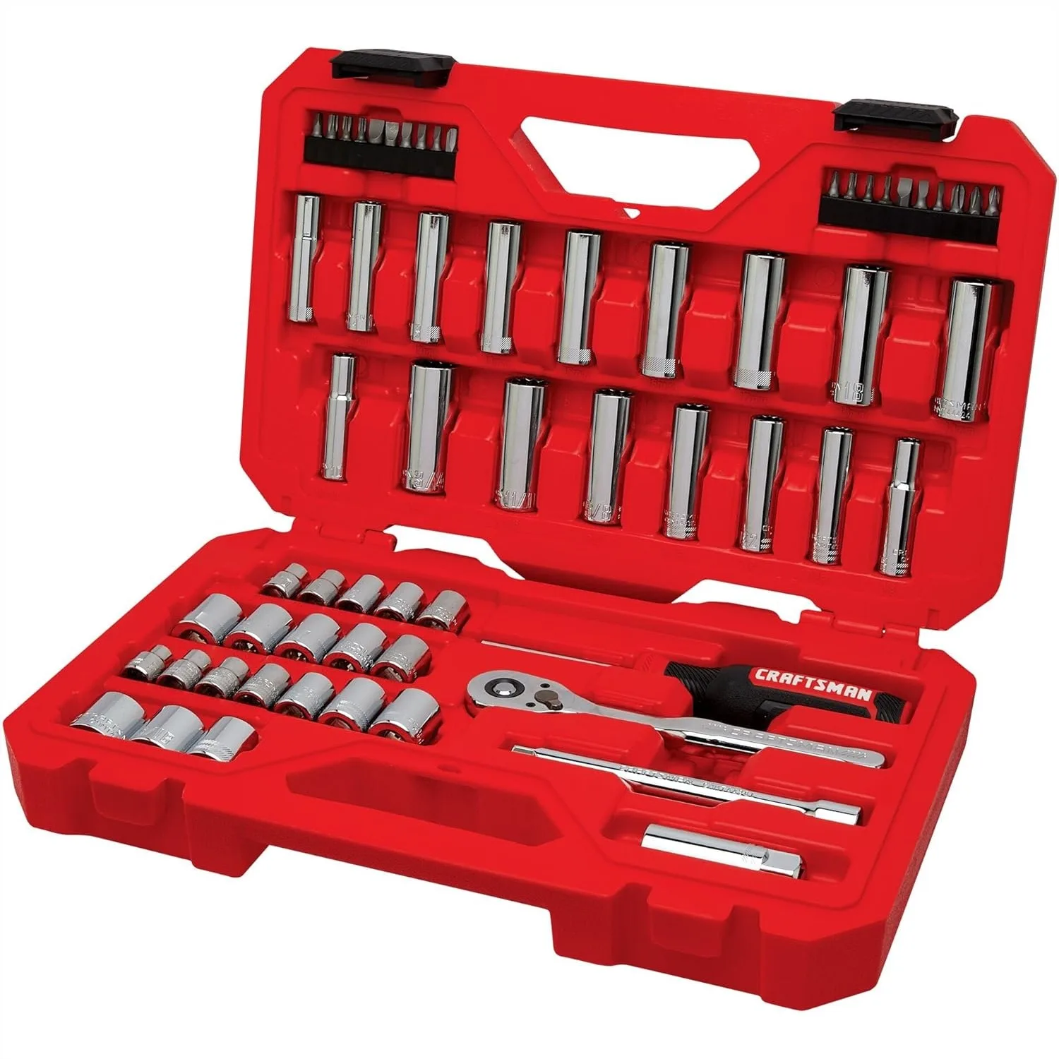 61 Piece 3/8 Inch Drive Mechanics Tool Set, Low Profile 72-Tooth Ratchet, Full Polish Chrome Finish, Blow Molded Case
61 Piece 3/8 Inch Drive Mechanics Tool Set, Low Profile 72-Tooth Ratchet, Full Polish Chrome Finish, Blow Molded Case