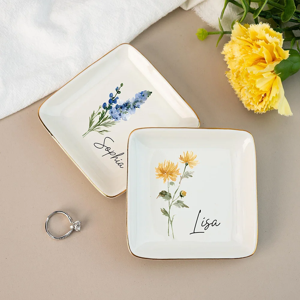 Custom 1pc Personalized Jewelry Tray, Custom Birth Flower Small Ceramic Jewelry Dish, Jewelry Dish Tray for Women, Perfect Bride
Custom 1pc Personalized Jewelry Tray, Custom Birth Flower Small Ceramic Jewelry Dish, Jewelry Dish Tray for Women, Perfect Bride