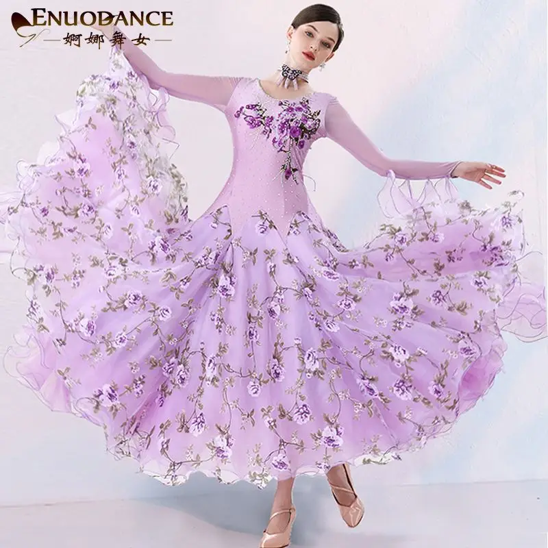 Waltz Tango Dance Dress Lavender Floral Embroidered Ballroom Dance Dress Long Sleeve Tulle Skirt For Waltz Tango Competition
Waltz Tango Dance Dress Lavender Floral Embroidered Ballroom Dance Dress Long Sleeve Tulle Skirt For Waltz Tango Competition