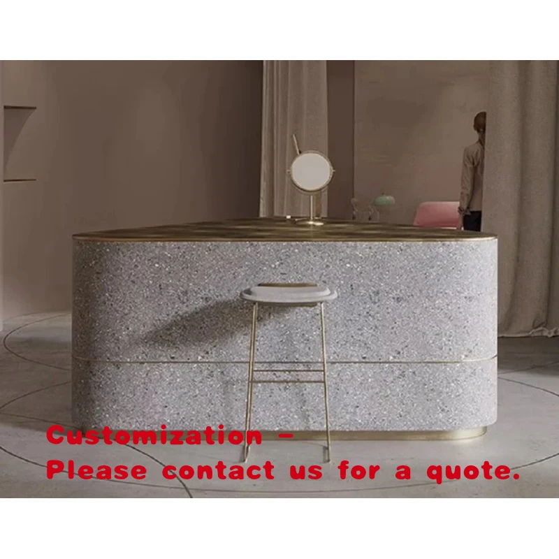 custom.Luxury Terrazzo Island Bar Counter High End Custom Curved Bar with Brass Trim & Wood Accents LED Lighting Beauty Salo
custom.Luxury Terrazzo Island Bar Counter High End Custom Curved Bar with Brass Trim & Wood Accents LED Lighting Beauty Salo