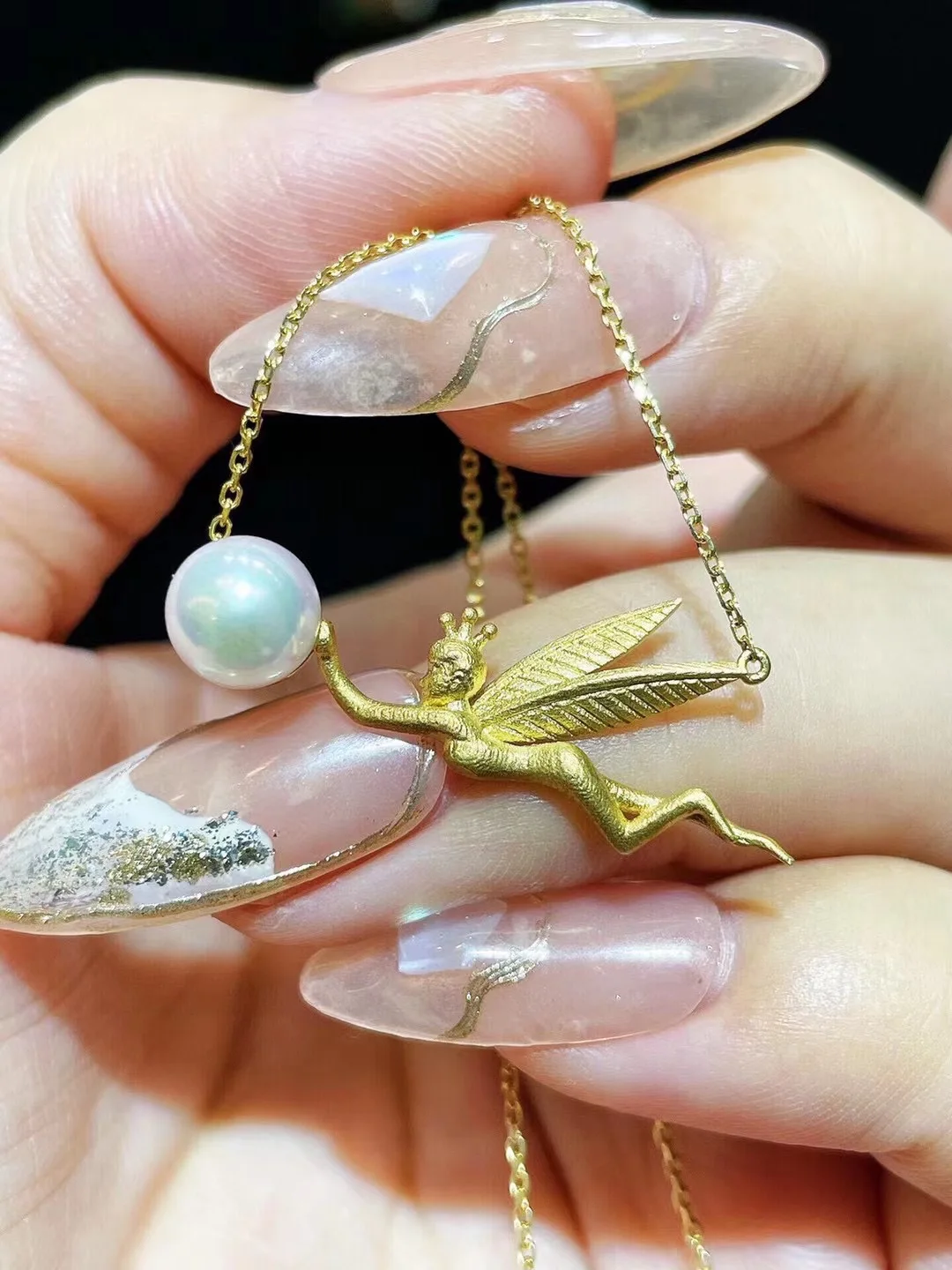 7MM natural sea water pearl pendant necklace 18K yellow gold angle fairy fine women jewelry daily use free shipping 
7MM natural sea water pearl pendant necklace 18K yellow gold angle fairy fine women jewelry daily use free shipping