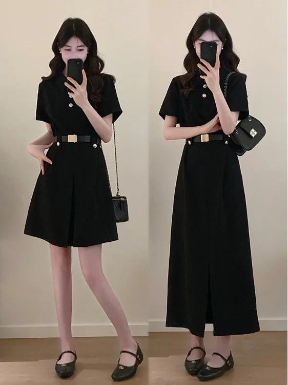 Elegant Black Short Sleeve Wrap Waist A-Line Dress Women's Summer New Style High Waist Commute Korean Version Midi Dress
Elegant Black Short Sleeve Wrap Waist A-Line Dress Women's Summer New Style High Waist Commute Korean Version Midi Dress