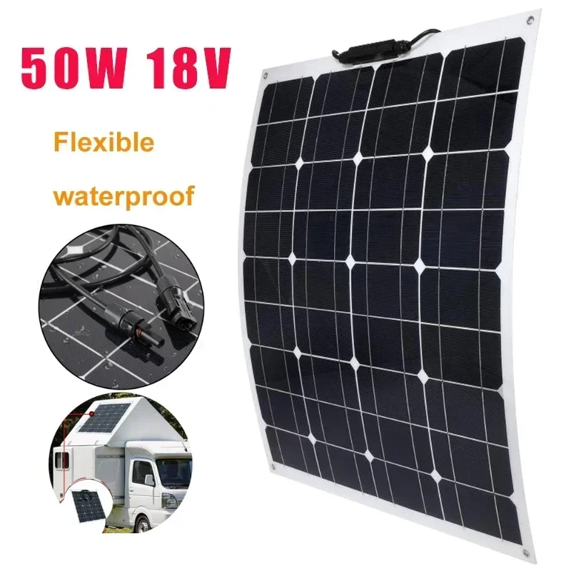 Solar Panel 50W 18V PET Semi-Flexible Monocrystalline Solars Panels for Car Battery Charger RV Car Boat Camping Hiking 630x540mm
Solar Panel 50W 18V PET Semi-Flexible Monocrystalline Solars Panels for Car Battery Charger RV Car Boat Camping Hiking 630x540mm