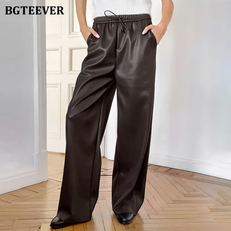 BGTEEVER Vintage Lace-up Female PU Leather Trousers Spring Fashion Loose Pockets Women Wide Leg Pants
BGTEEVER Vintage Lace-up Female PU Leather Trousers Spring Fashion Loose Pockets Women Wide Leg Pants
