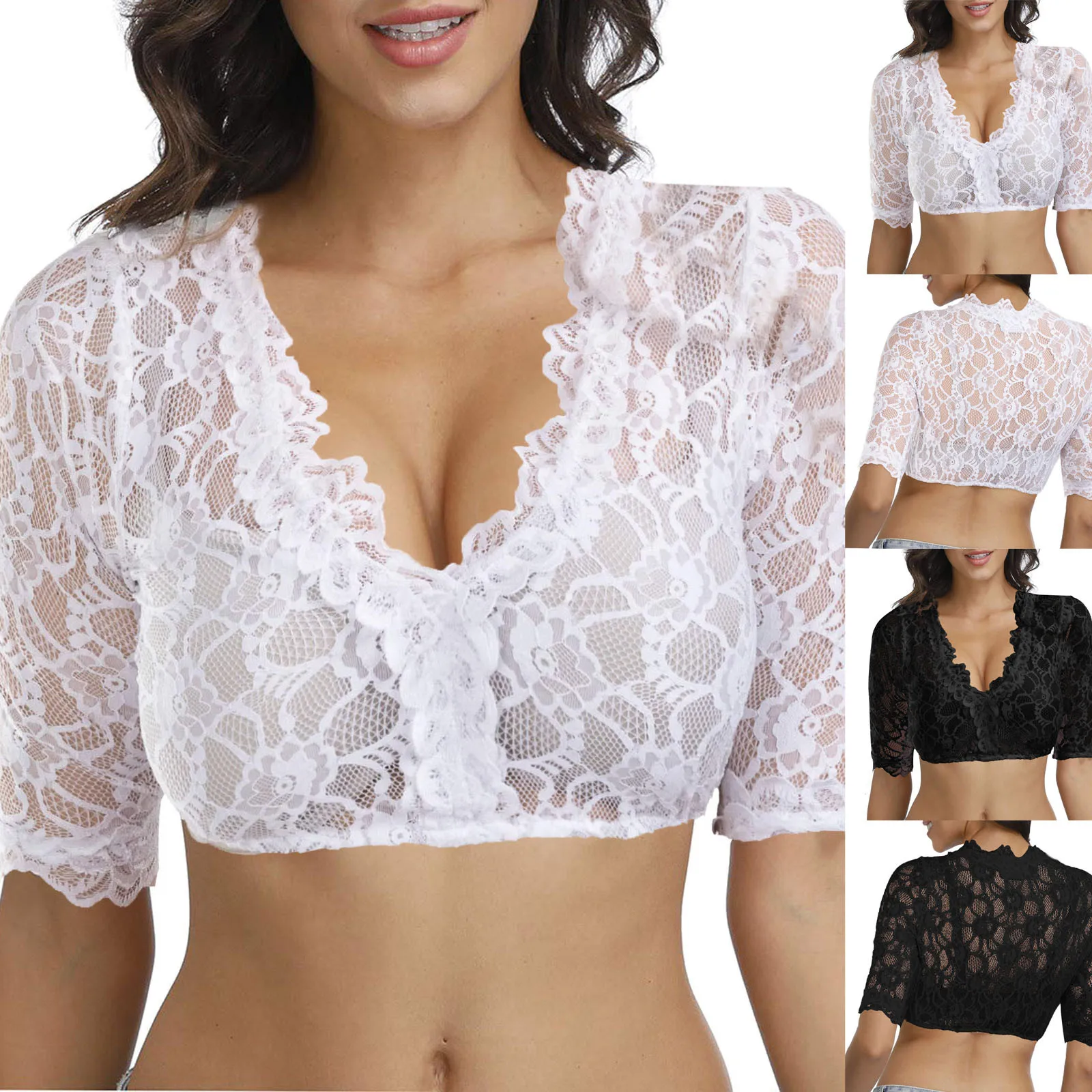 Women Lace Sexy Crop Top V Neck Short Sleeve Vest Female Elegant Solid Lace Top Fashion Hollow Tube Top Lingerie Vest Ropa Mujer
Women Lace Sexy Crop Top V Neck Short Sleeve Vest Female Elegant Solid Lace Top Fashion Hollow Tube Top Lingerie Vest Ropa Mujer