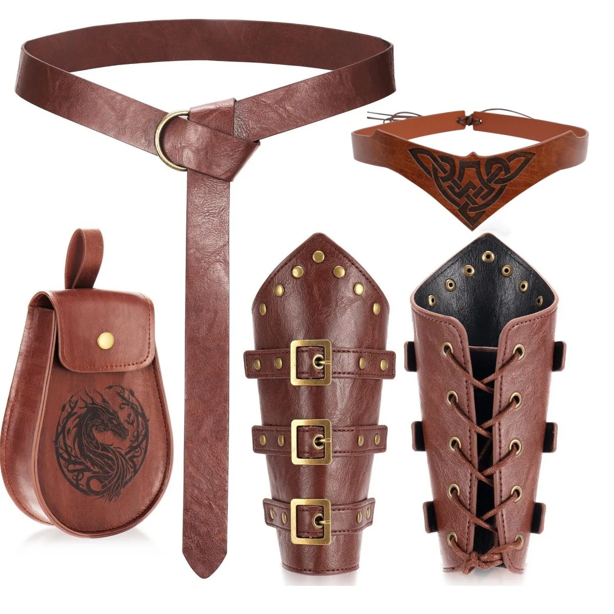 Medieval Leather Belt Pouch Coin Purse, Headband, Wrist Guard Halloween Cosplay Set
Medieval Leather Belt Pouch Coin Purse, Headband, Wrist Guard Halloween Cosplay Set