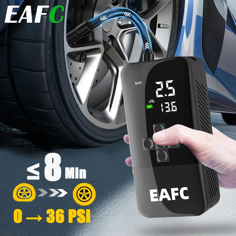 EAFC перезаряжаемый автомобильный воздушный насос, портативный компрессор, цифровой автомобильный насос для накачивания шин для мотоциклов, велосипедных шаров, встроенный шланг
EAFC перезаряжаемый автомобильный воздушный насос, портативный компрессор, цифровой автомобильный насос для накачивания шин для мотоциклов, велосипедных шаров, встроенный шланг