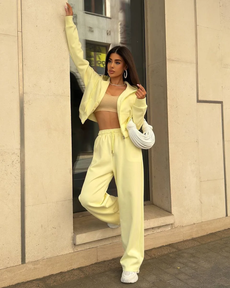 Autumn Winter New Zipper Cardigan Sweatshirt Long Pants Set Women's Sweatshirt Wide Leg Pants Hoodie Set
Autumn Winter New Zipper Cardigan Sweatshirt Long Pants Set Women's Sweatshirt Wide Leg Pants Hoodie Set