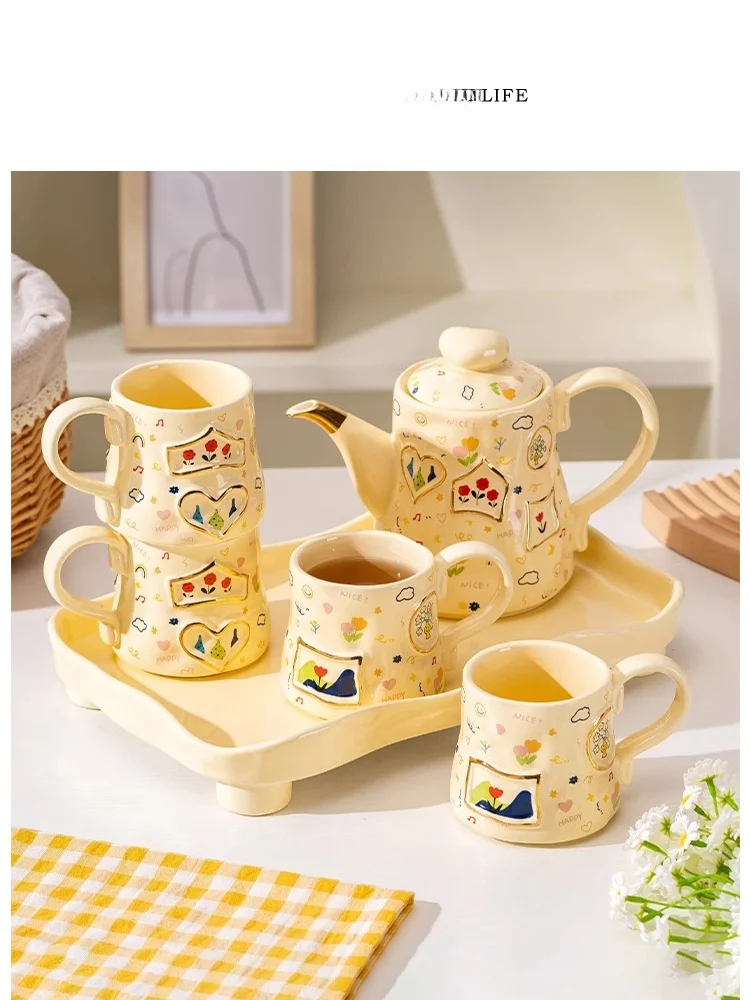 Tlife High-End Ceramic Tea Set Luxury Tea Cups for Home Living Room Nordic Style 4-Piece Set Trend Household Use
Tlife High-End Ceramic Tea Set Luxury Tea Cups for Home Living Room Nordic Style 4-Piece Set Trend Household Use