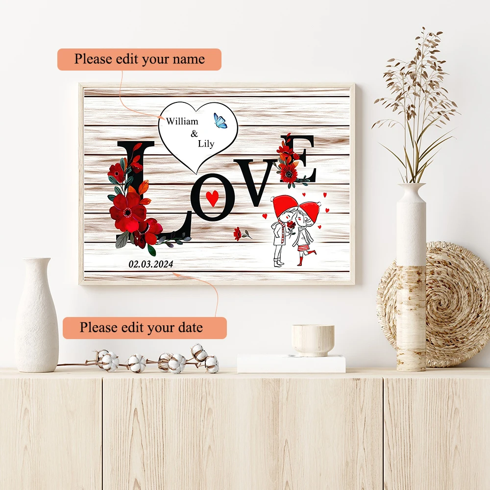 1PC Custom Unframed Wall Art Canvas Poster Couple Personalized Name Customized Painting Ideal Gift For Bedroom Living Room Decor
1PC Custom Unframed Wall Art Canvas Poster Couple Personalized Name Customized Painting Ideal Gift For Bedroom Living Room Decor