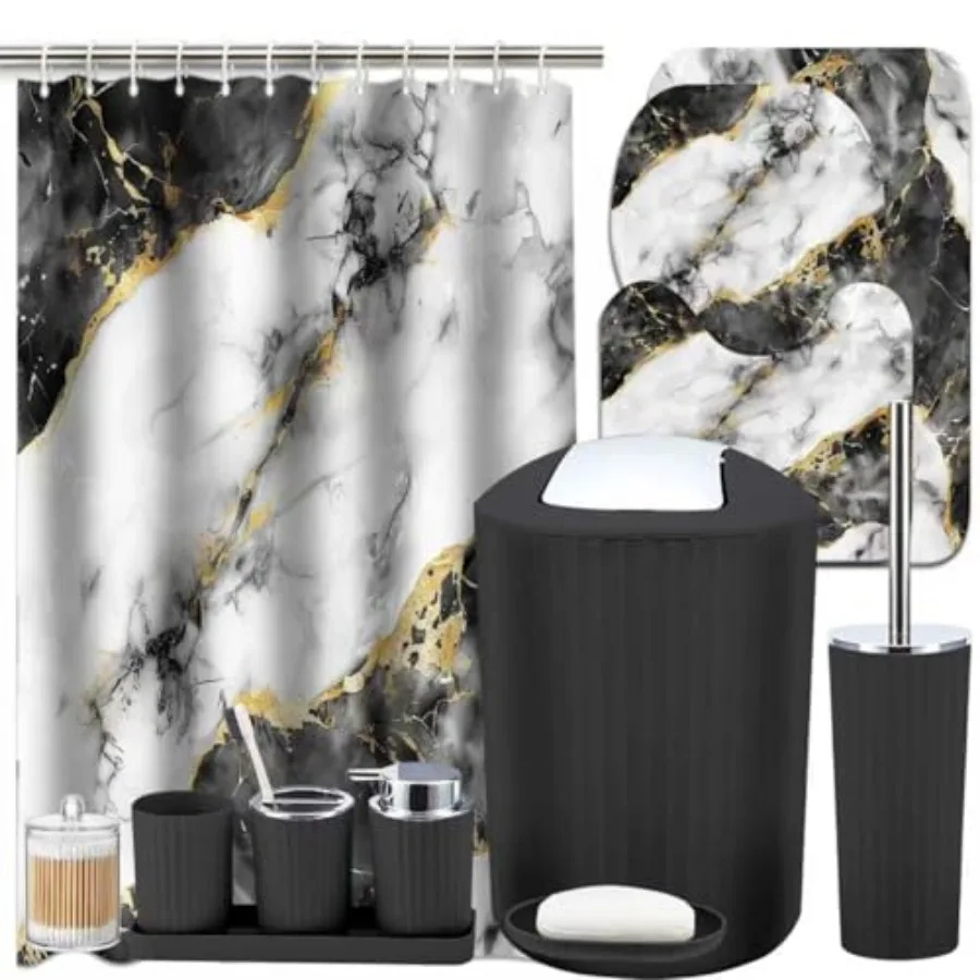 Marble Bathroom Set, 24 Piece Black White Bathroom Decor Set with with Shower Curtain and Rugs, Trash Can, Toilet Brush Holder
Marble Bathroom Set, 24 Piece Black White Bathroom Decor Set with with Shower Curtain and Rugs, Trash Can, Toilet Brush Holder