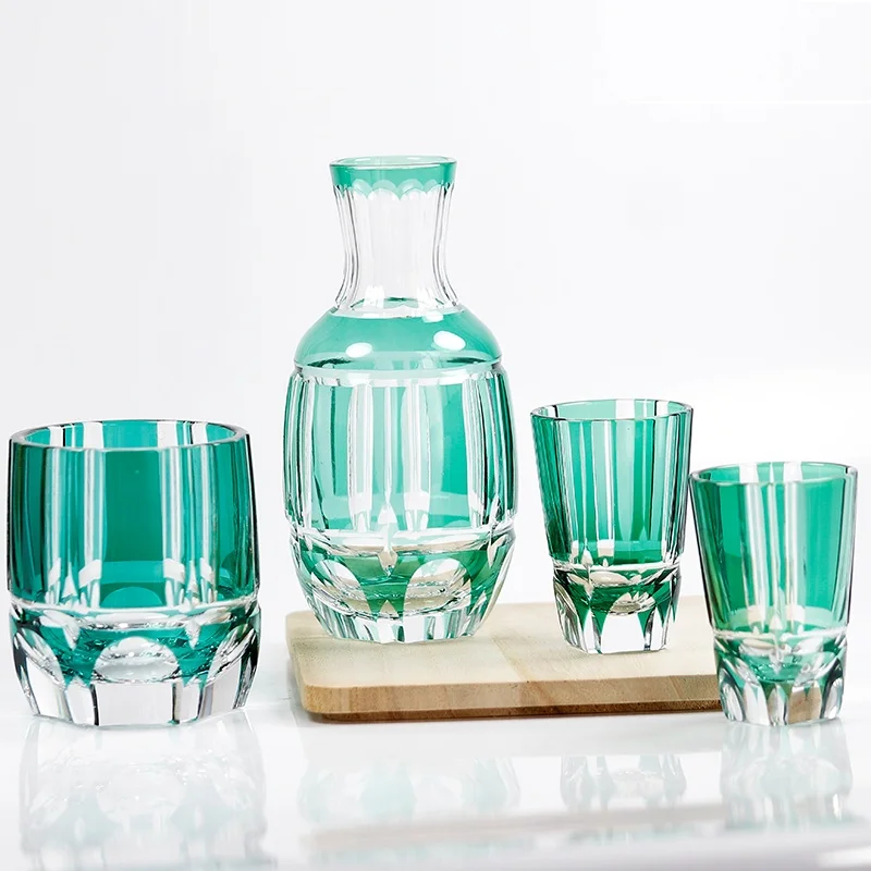Handmade Japanese Green Cased Glass Sake Barware Sets With Edo Kiriko Bamboo Stem 300 ml Sake Carafe And 60 ml Sake Glass Cup
Handmade Japanese Green Cased Glass Sake Barware Sets With Edo Kiriko Bamboo Stem 300 ml Sake Carafe And 60 ml Sake Glass Cup