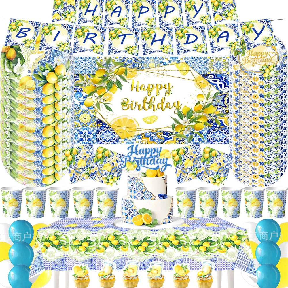 Capri Lemon Blue Tile Birthday Party Decor Mediterranean Summer Fruit Tablecloth Banner Cake Topper Balloon Tableware Supplies
Capri Lemon Blue Tile Birthday Party Decor Mediterranean Summer Fruit Tablecloth Banner Cake Topper Balloon Tableware Supplies