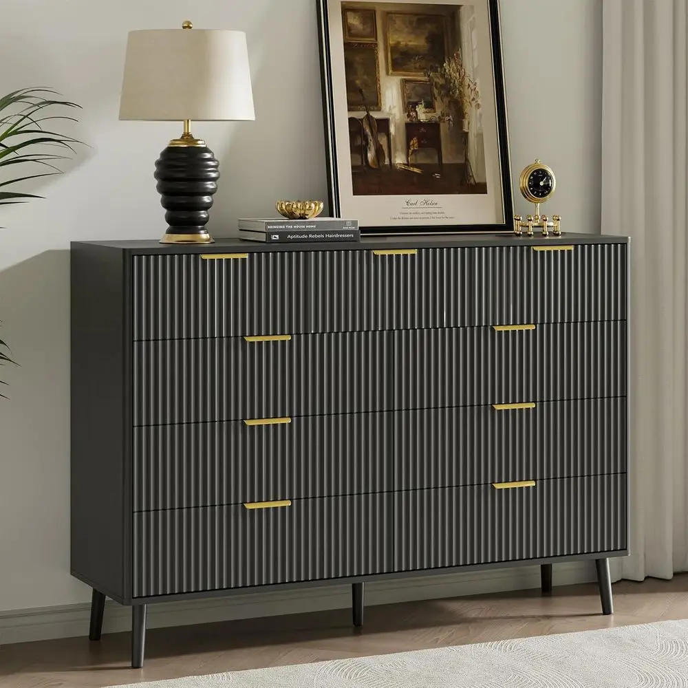 55 Wide Curved Profile Wooden Chest with Metal Handles for Bedroom, TV Stand, and Storage Organizer in Black
55 Wide Curved Profile Wooden Chest with Metal Handles for Bedroom, TV Stand, and Storage Organizer in Black
