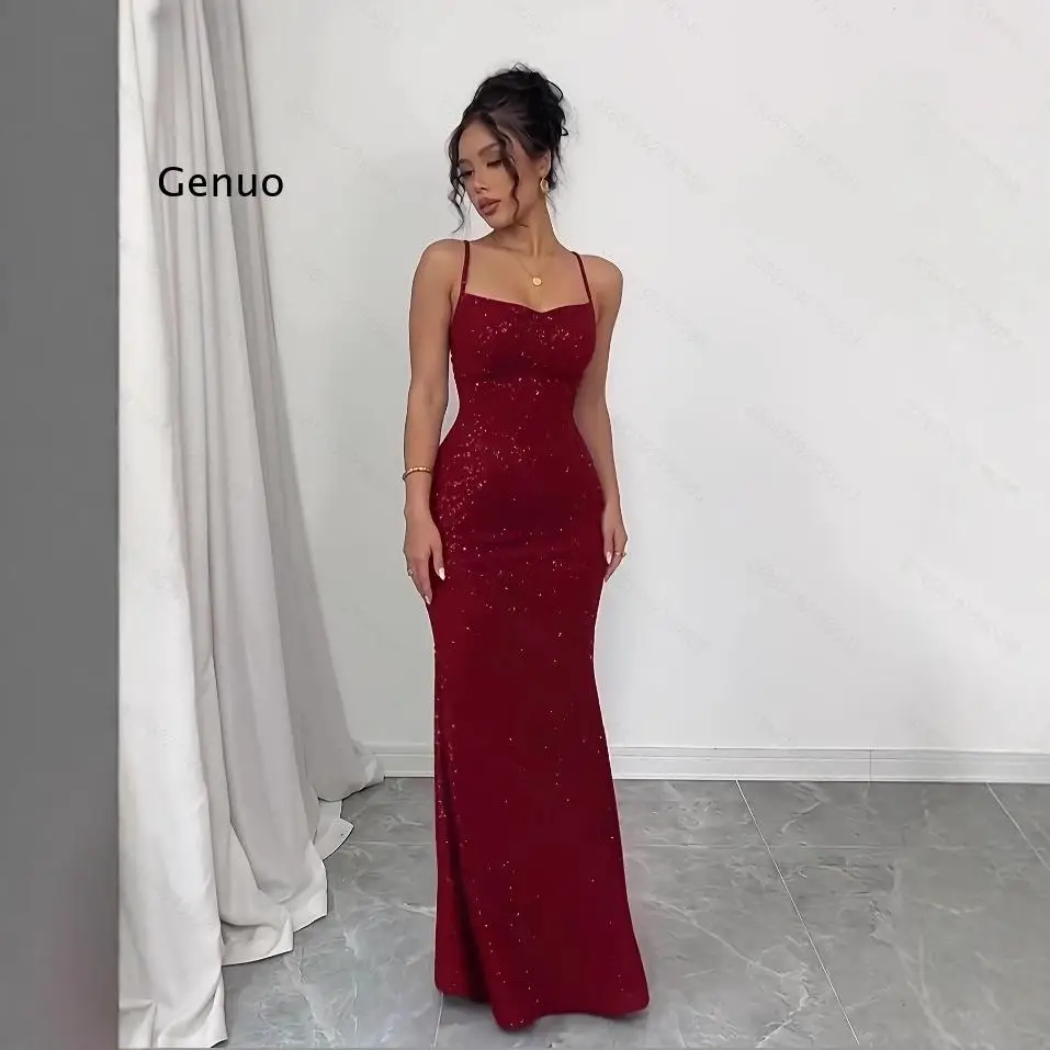 2026 Women Spaghetti Strap Sequin Maxi Dress Wine Red Bodycon Evening Party Gown
2026 Women Spaghetti Strap Sequin Maxi Dress Wine Red Bodycon Evening Party Gown