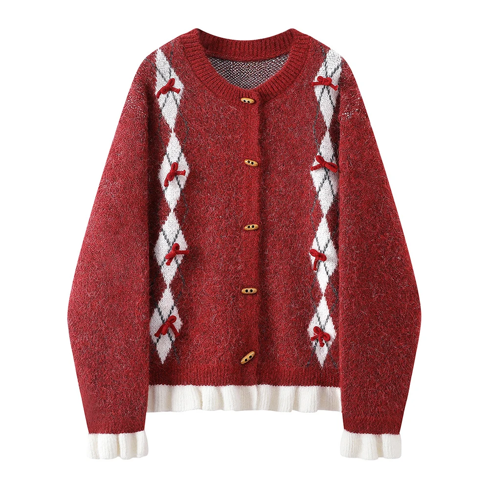 Женский вязаный кардиган свободного кроя с бантом, цветными блоками, длинными рукавами и застежкой на пуговицы
Женский вязаный кардиган свободного кроя с бантом, цветными блоками, длинными рукавами и застежкой на пуговицы