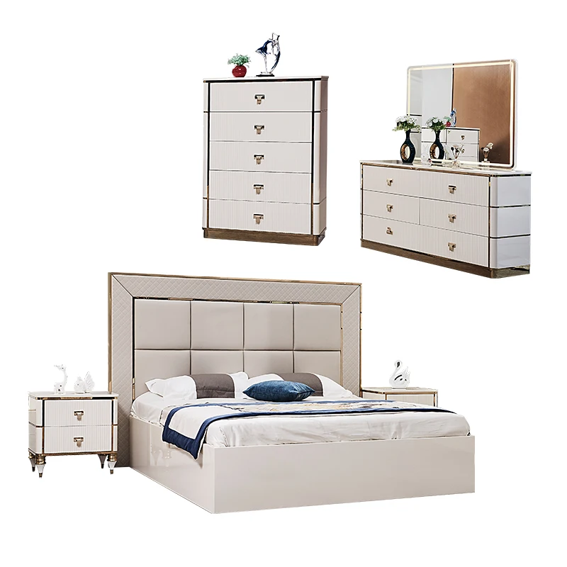 &High Quality 5 Pieces Complete Bedroom Furniture Set Luxury king Size Bed Modern Wooden Frame Double Full Home Bedroom Sets
&High Quality 5 Pieces Complete Bedroom Furniture Set Luxury king Size Bed Modern Wooden Frame Double Full Home Bedroom Sets
