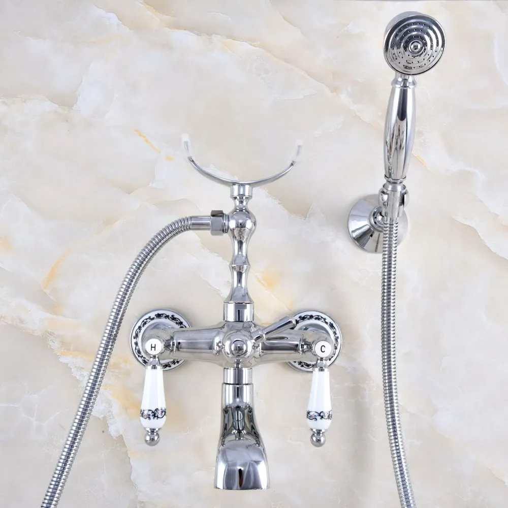 Silver Chrome Brass Double Handle Wall Mounted Bathroom Tub Faucet Set with 1.5M Hand Held Shower Spray Mixer Tap 2na706
Silver Chrome Brass Double Handle Wall Mounted Bathroom Tub Faucet Set with 1.5M Hand Held Shower Spray Mixer Tap 2na706