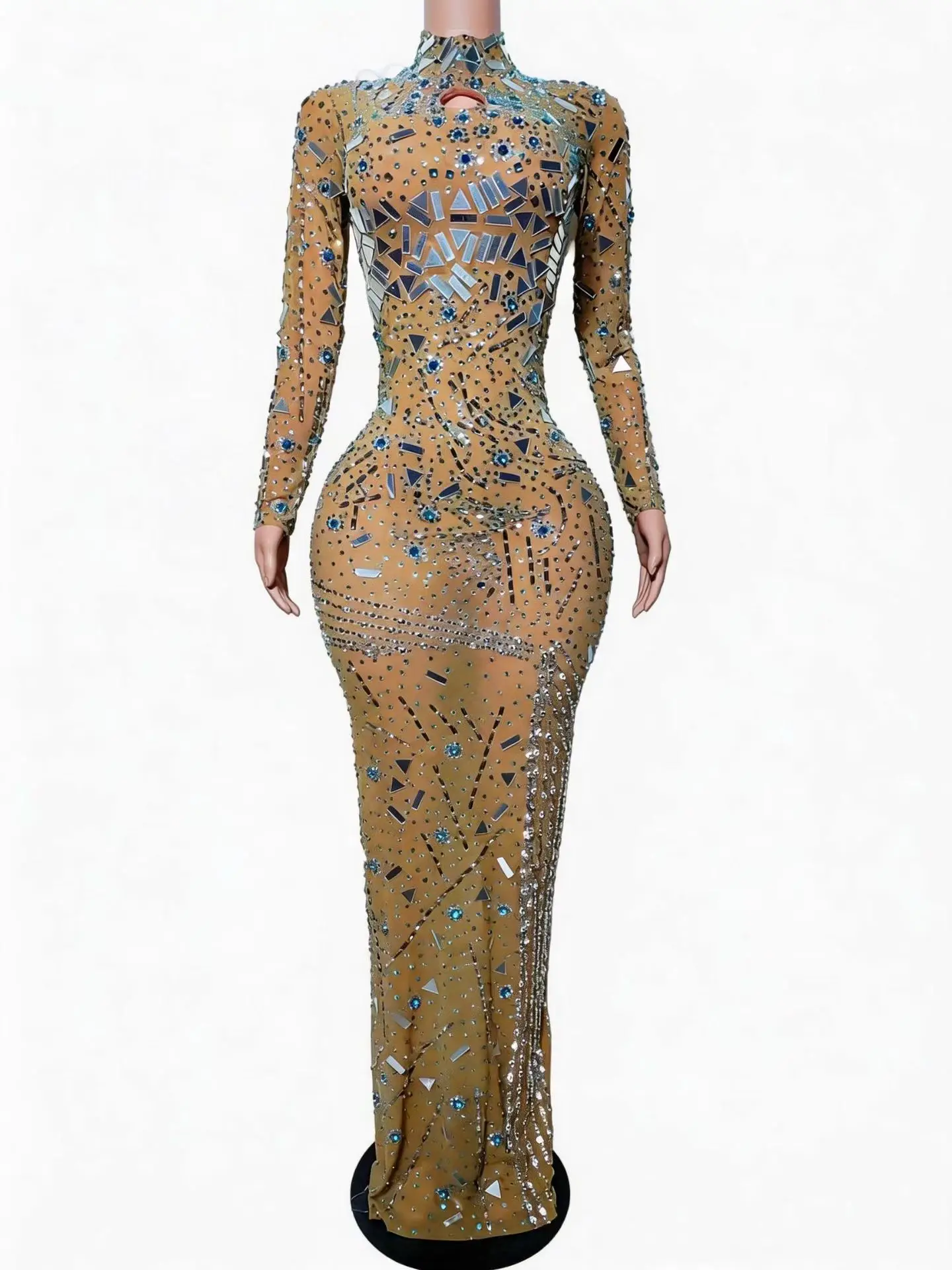 Chunfeng Nude Sheer Mesh Mirror Rhinestone Embellished Mermaid Gown for Drag Queen Stage Performances and Events
Chunfeng Nude Sheer Mesh Mirror Rhinestone Embellished Mermaid Gown for Drag Queen Stage Performances and Events