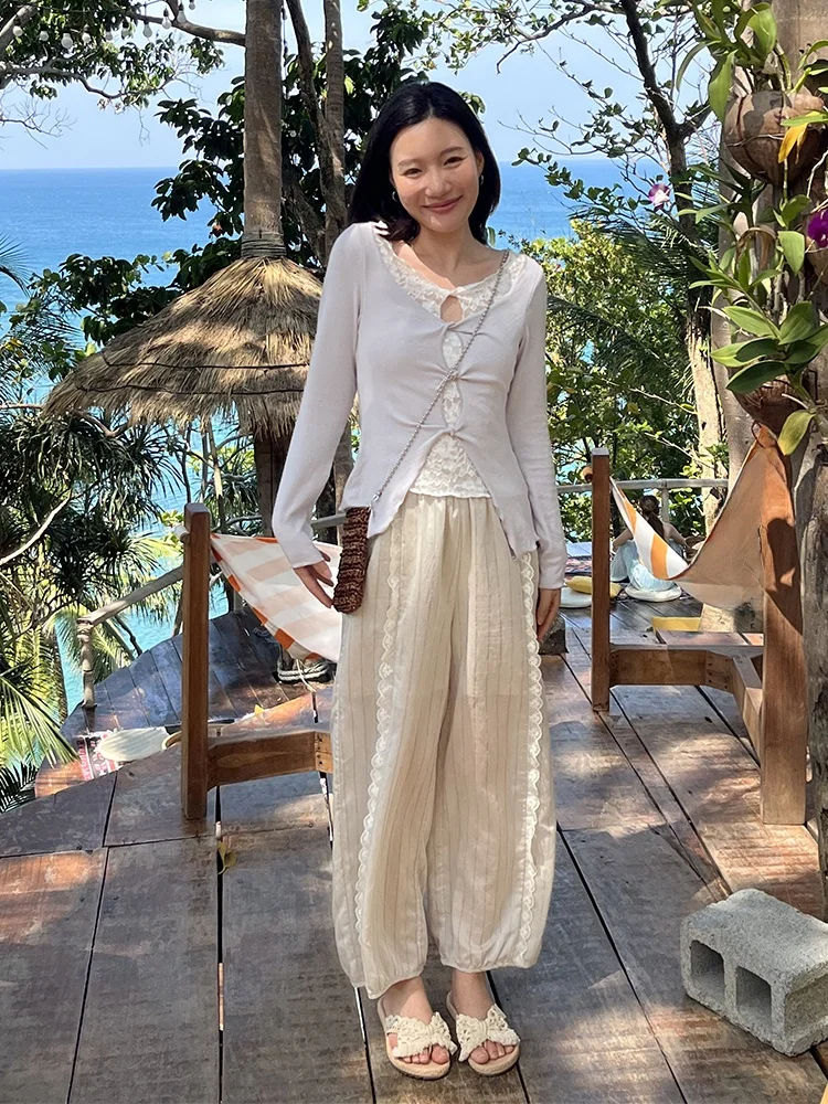 Wonghome Heavyweight Lace Stripe Summer Loose Feelings Lantern Pants High Waist Elastic Waist Other Material Casual Pants
Wonghome Heavyweight Lace Stripe Summer Loose Feelings Lantern Pants High Waist Elastic Waist Other Material Casual Pants